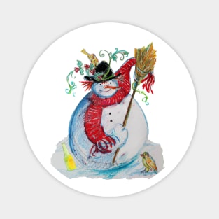 DRUNKEN SNOWMAN WITH BIRDS Winter Holiday Fun Magnet